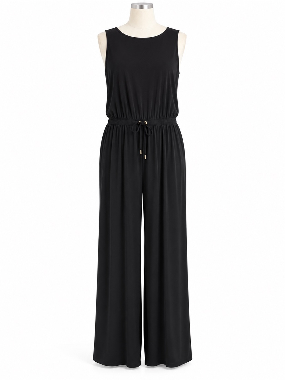 Sleeveless Black Wide-Leg Jumpsuit with Drawstring Waist